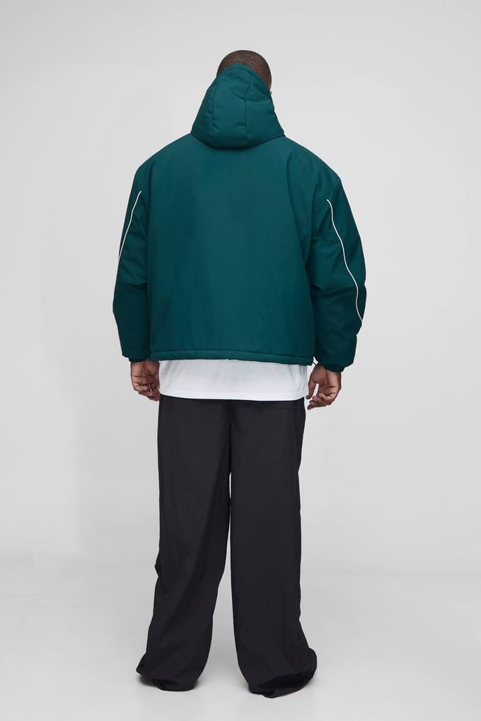 Plus Regular Fit Piping Detail Nylon Padded Parka Jacket | Forest | Size 2XL
