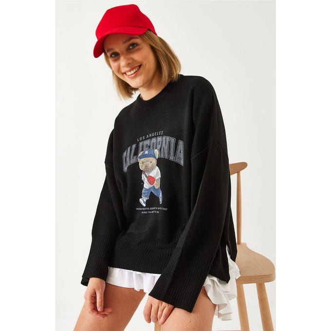 Overmaat Geprinte Crew Neck Trui