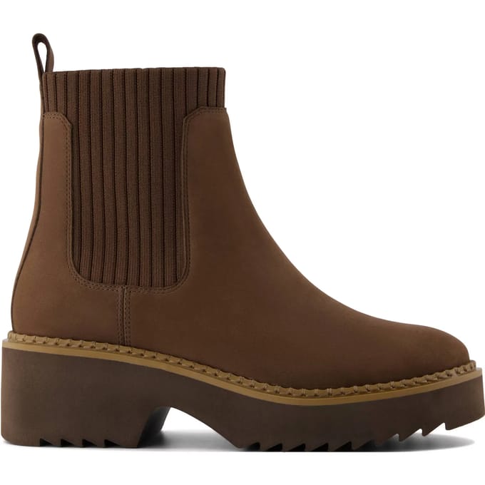 TOMS Millie Leren Dames Enkellaarsjes in Eiken Bruin met Hak