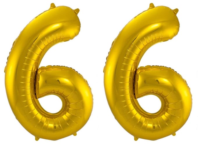 Folieballon 66 jaar - Goud - 86 cm