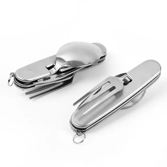 Multitool Draagbare picknickkamplepel Vouwvork Vork Bestek Serviesgoed Mes Bestek Fles Blikopener Multitool Buiten white