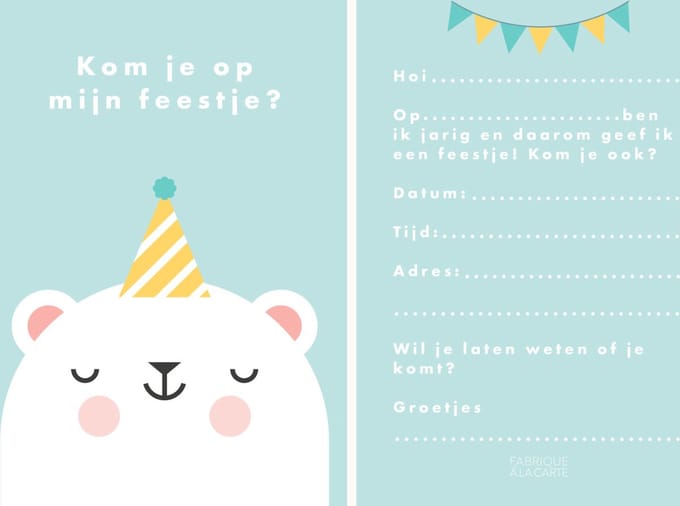 Fabrique a la Carte Uitnodiging Kinderfeestje - Beer - 15 stuks