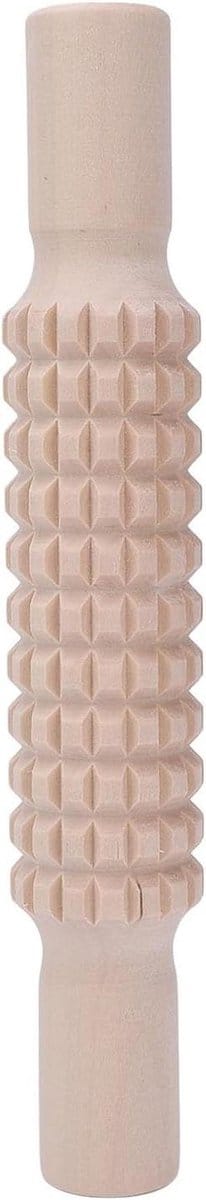 Houten Deegroller - Textuurroller Klei - Bakken en Knutselen - Ergonomisch Ontwerp - 21 cm - Houtkleur