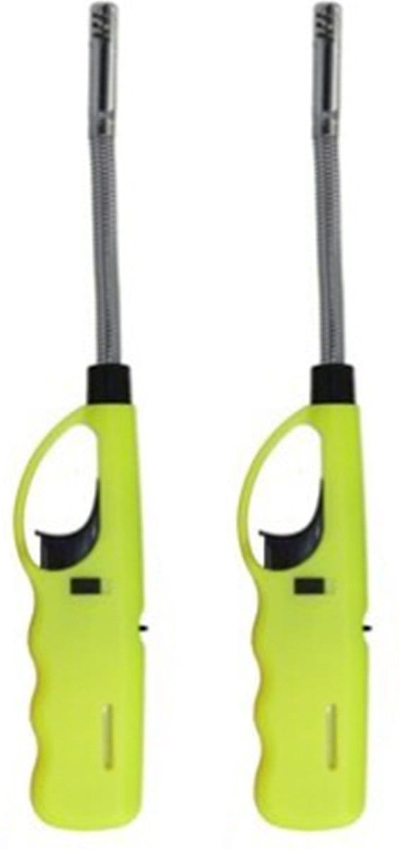 Flame Classics Gasaansteker - 5x - flexibele hals - BBQ/keuken/haard aansteker - groen - 27 cm