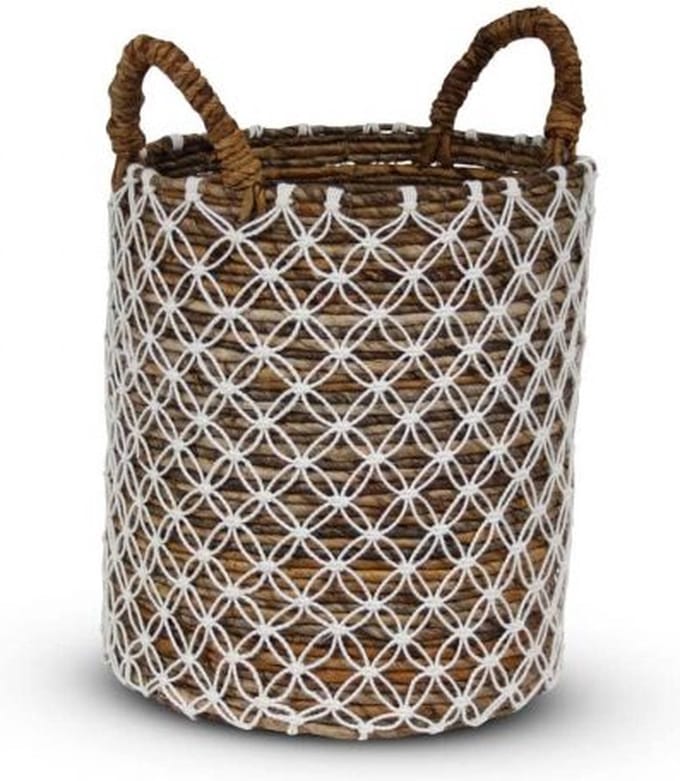 Safaary - Rieten Mand van Zeegras Wit-Naturel Bali-Ø 34 x 40cm