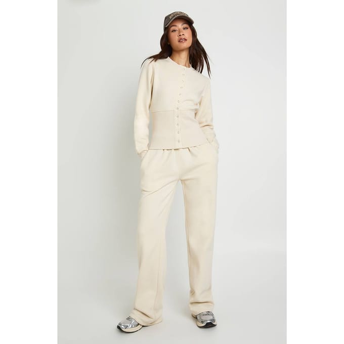 boohoo Dames Lang Diepe Zoom Popper Bomber Sweatshirt Trainingspak | Steen | Maat: Large