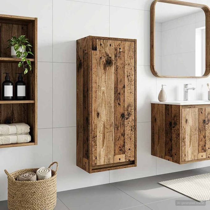 vidaXL - Wandgemonteerde - wastafelmeubel - Oud - hout - 35 - x - 20 - x - 81 - cm