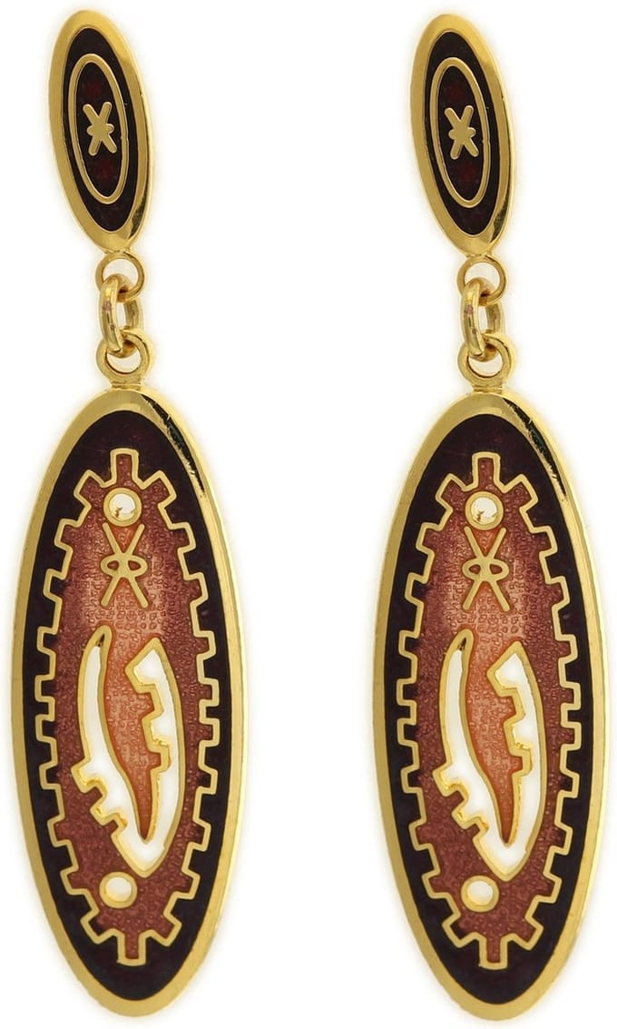 Behave - Dames oorbellen - Vintage bruin cloisonné stijl - 5 cm