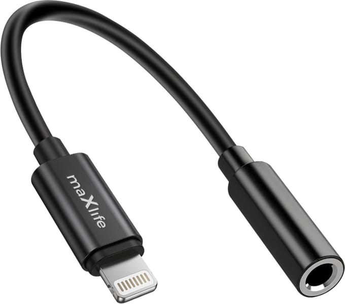 MaXlife, Compacte 3,5 mm audio-adapter (vrouwelijk naar Lightning mannelijk), 13,5 cm, Zwart