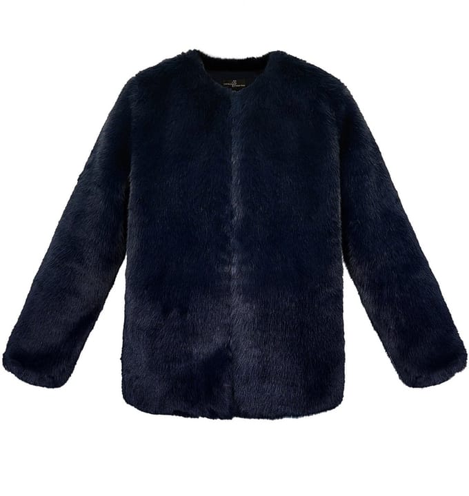Luxueuze Vrouwen Jas van Vals Bont met Slanke Pasvorm - Donkerblauw - Maat S