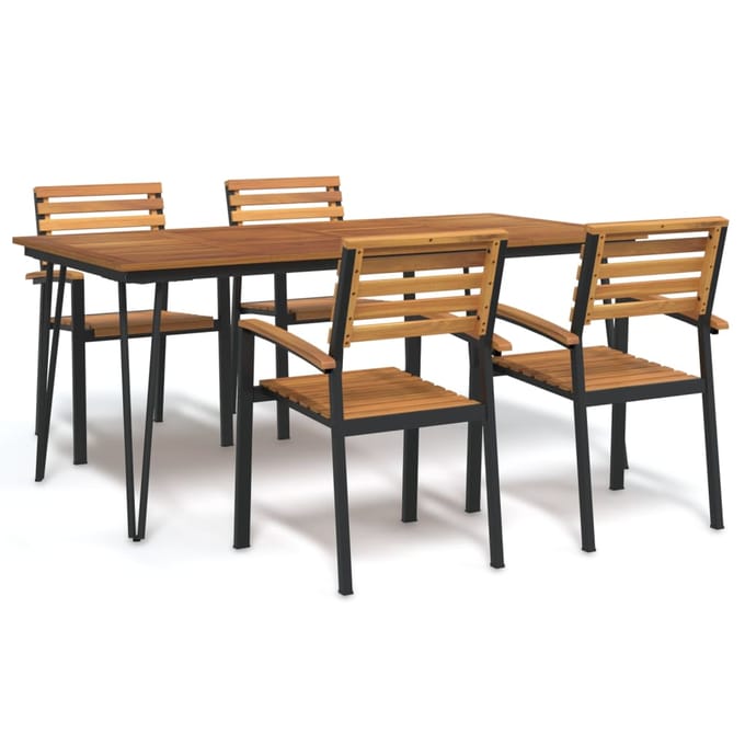 vidaXL - 5-delige - Tuinset - massief - acaciahout - en - metaal