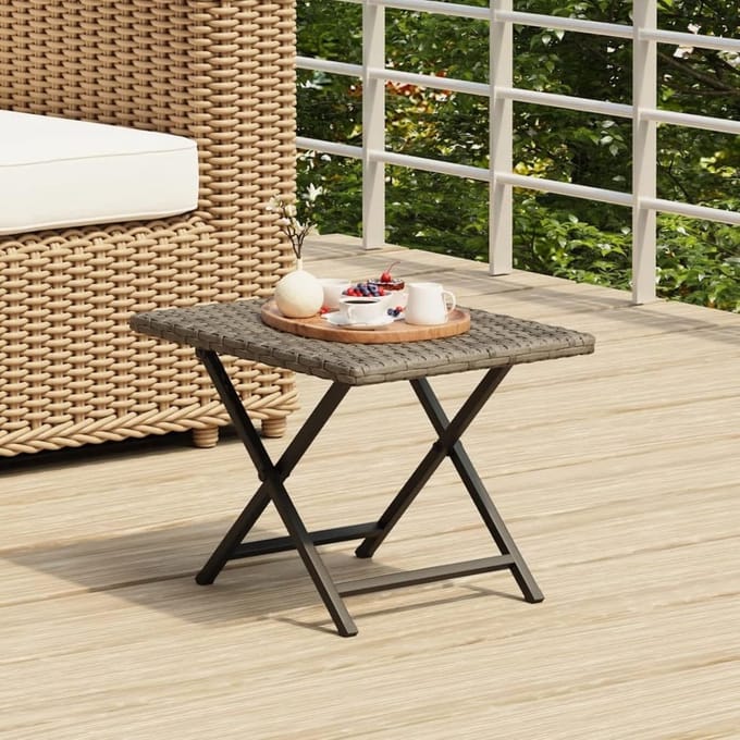 Inklapbare Tuintafel - Balkon Terras Tafel - Buiten Zitten - Weerbestendig Polyrotan - 45 x 35 x 32 cm - Grijs