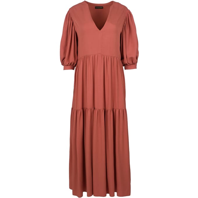 Terracotta V Hals Maxi Jurk