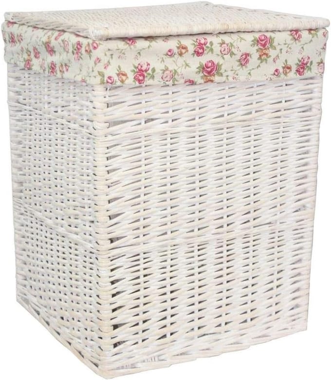 Kleine Witte Rietenen Wasmand met Deksel en Wasbare Voering