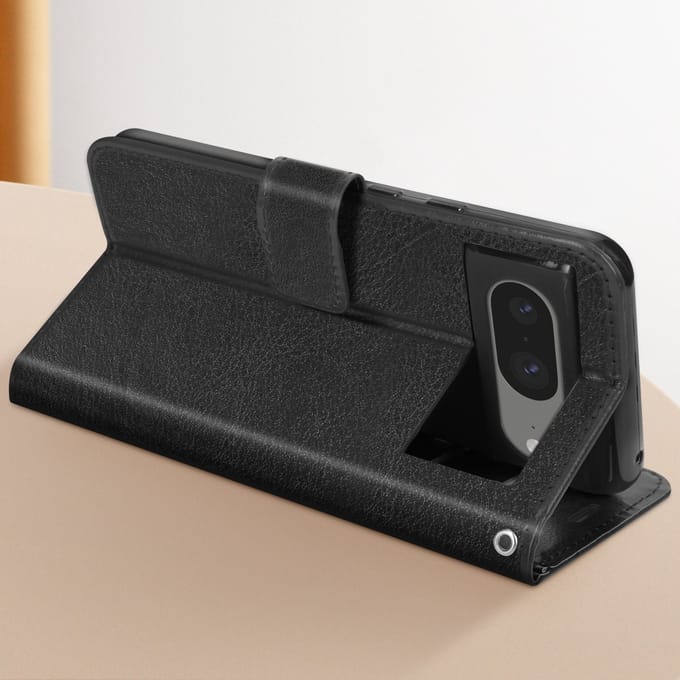 Mayaxess, Foliohoes voor Google Pixel 8 Bescherming met polsband Multifunctionele flap, Zwart