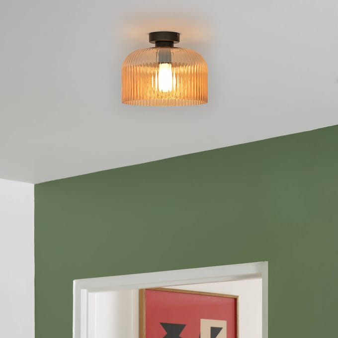 COREP Plafondlamp Luigi amberkleurig/zwart, Ø 25 cm, glas