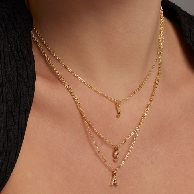 Collier Luxenter avec Zirconia brillant finition or 18k - Alphabet A beige