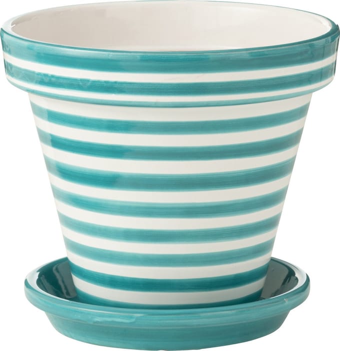 J-Line bloempot Granada Stripes Handmade + Painted - keramiek - aqua - large - Ø 35 cm