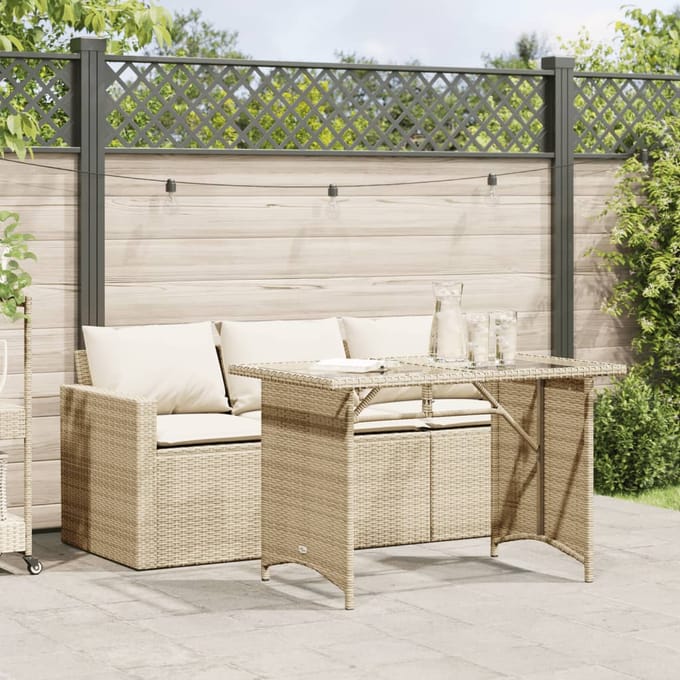 vidaXL - 2-delige - Tuinset - met - kussens - poly - rattan - beige