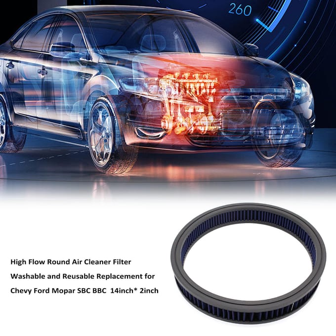 Filtre à air rond à haut débit Lavable et réutilisable Remplacement pour Chevy Ford Mopar SBC BBC noir