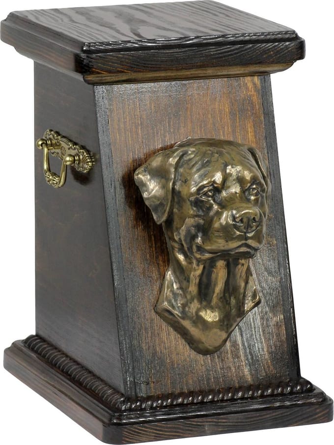 Elegante urn voor Rottweiler as met hondenbuste ter nagedachtenis
