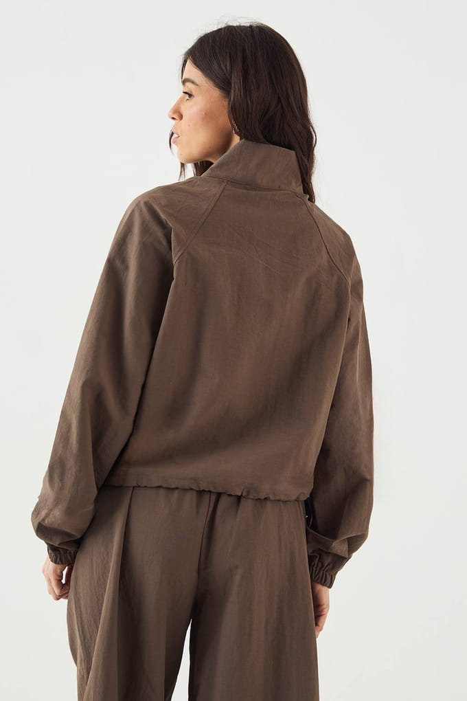 Dames DSGN Studio Funnel Neck Track Jacket | Mokka | Maat: 2XL