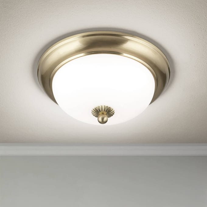 ORION Empire plafondlamp, Ø 26,5 cm, messing, mat opaalglas