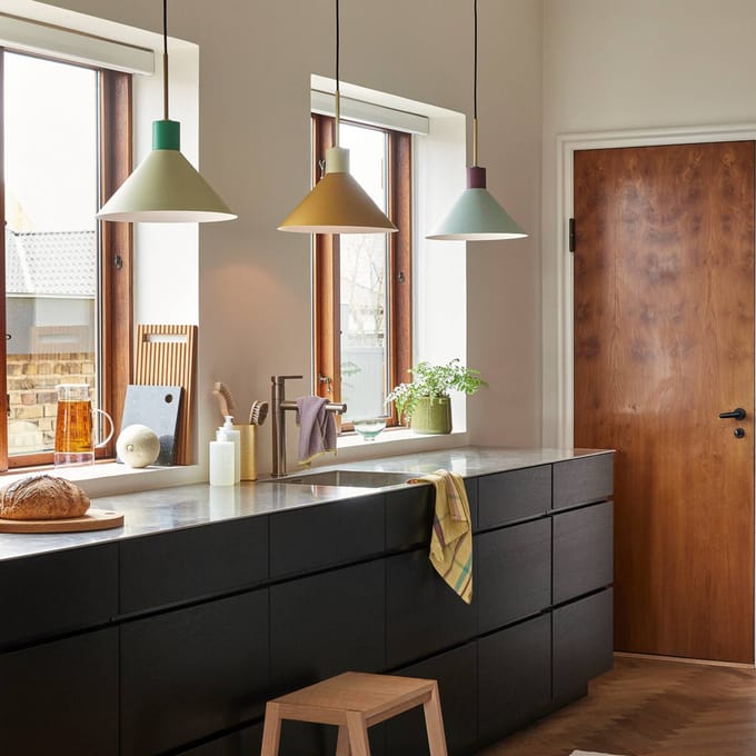 Hübsch Crayon hanglamp, lichtblauw/wijnrood, ijzer, E27