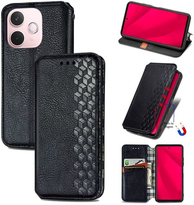 Luxe PU Lederen Ruitpatroon Wallet Case + PMMA Screenprotector voor OPPO A5 Pro 4G/5G _ Zwart