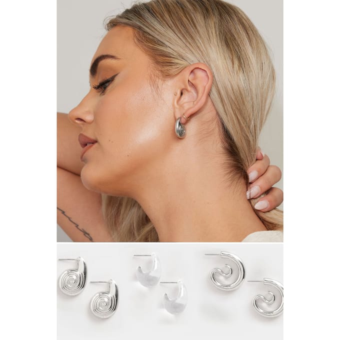 Yours 3Pack Zilverkleurige Gemengde Krul Oorbellensize One Size