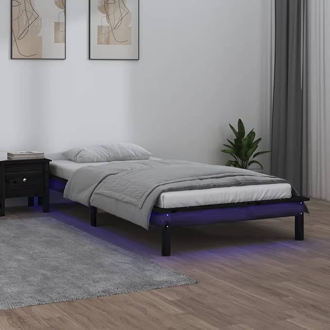 vidaXL - Bedframe - LED - massief - hout - zwart - 90x190 - cm