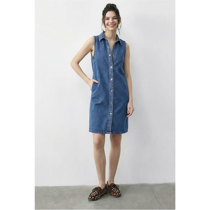Mini Jeansjurk met Hemdenkraag en Zak