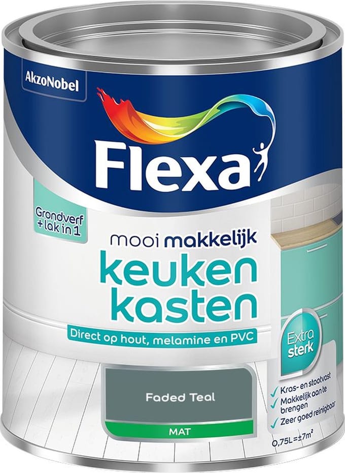 Flexa - Mooi Makkelijk Keukenkasten Mat - Faded Teal - Mengverf - 750 Ml