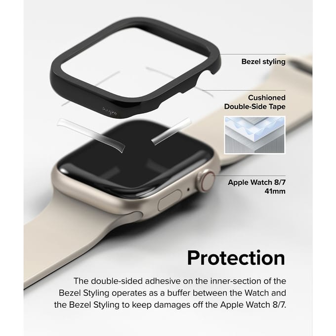 Ringke Bezel Styling voor de Apple Watch 7 / 8 / 9 - 41 mm - Hairline Plain Silver