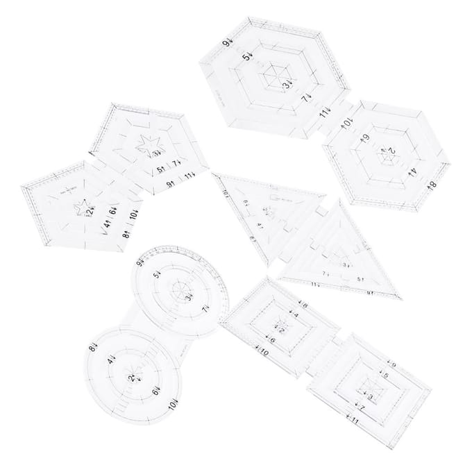 Ensemble de 5 règles de patchwork DIY manuel double rond pentagone hexagone triangle outil de couture white