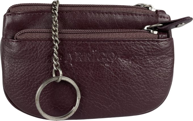 Mini Portemonnee – Bordeaux Rood - Soepel Leer - Sleuteletui met rits – Portemonnee Dames Klein - Arrigo