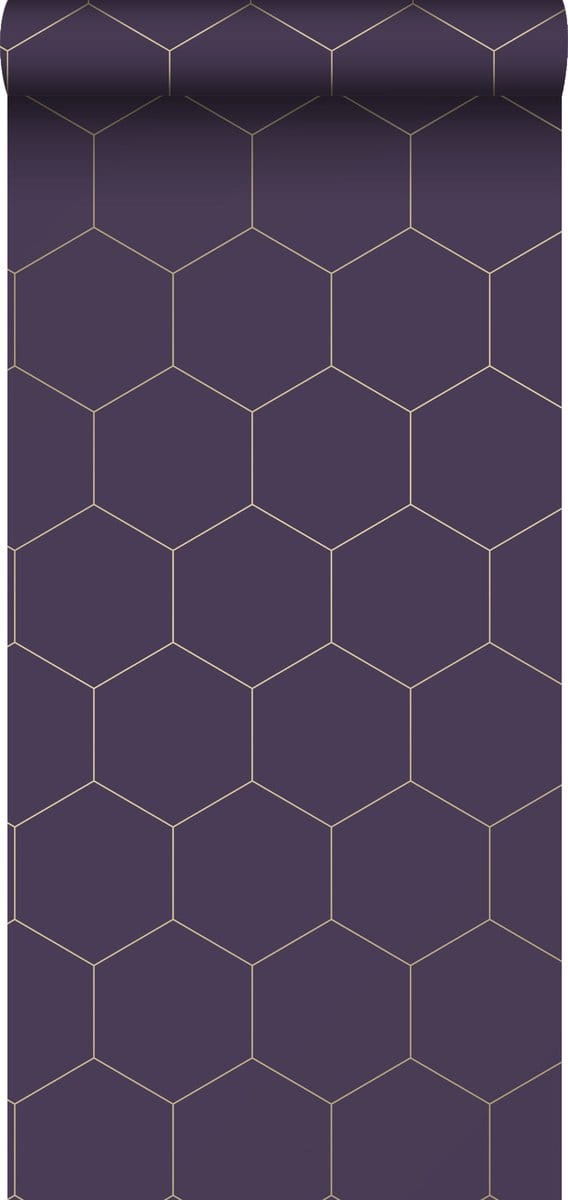ESTAhome behang hexagon donker paars en goud - 53 cm x 10.05 m - 139575