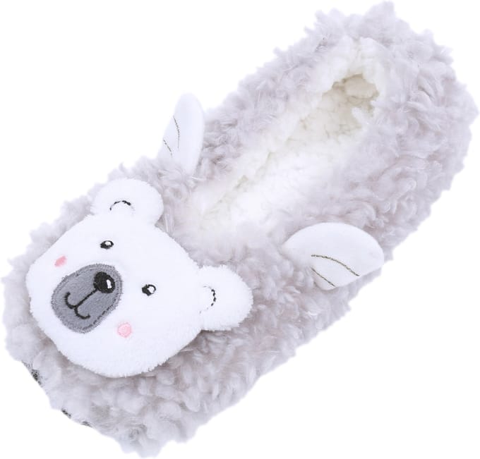 Lichtgrijze pantoffels / teddybeer met vleugeltjes