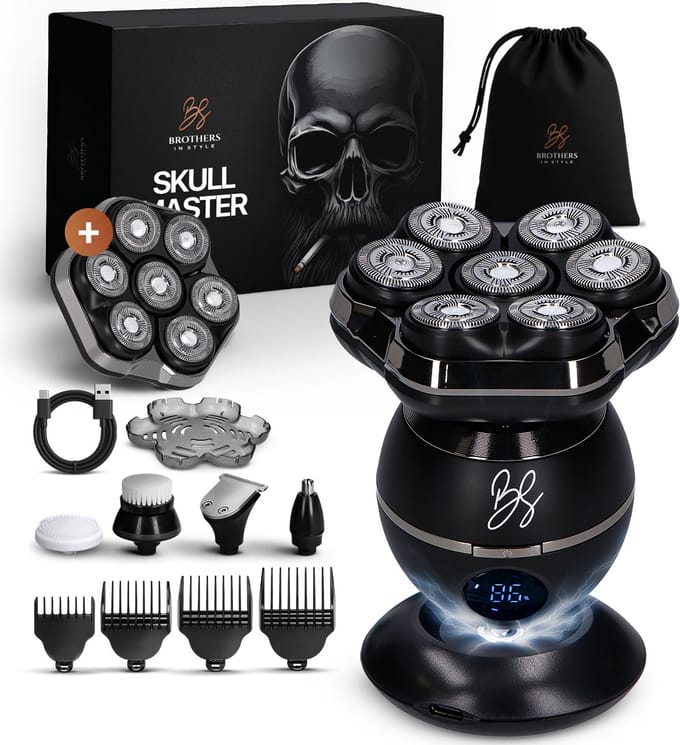 Scheerapparaat Mannen 8-in-1 - Skull Master Pro + Extra Scheerkop – Zwart - Hoofd Scheerapparaat - Head Shaver - Brothers in Style