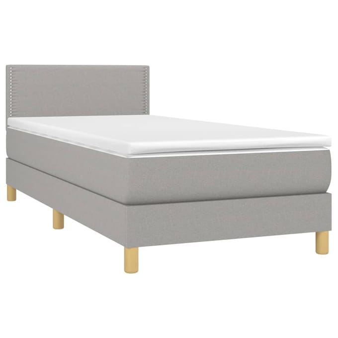 vidaXL - Boxspring - met - matras - en - LED - stof - lichtgrijs - 90x200 - cm