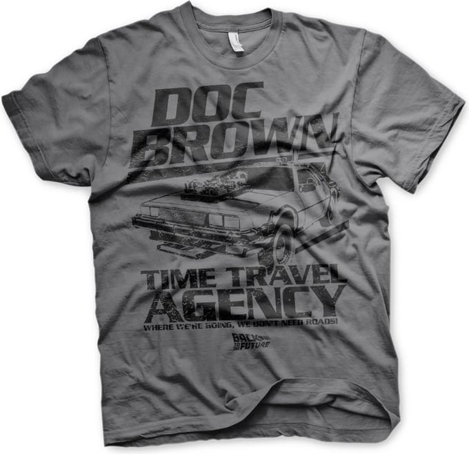 Back To The Future Heren Tshirt -S- Doc Brown Time Travel Agency Grijs