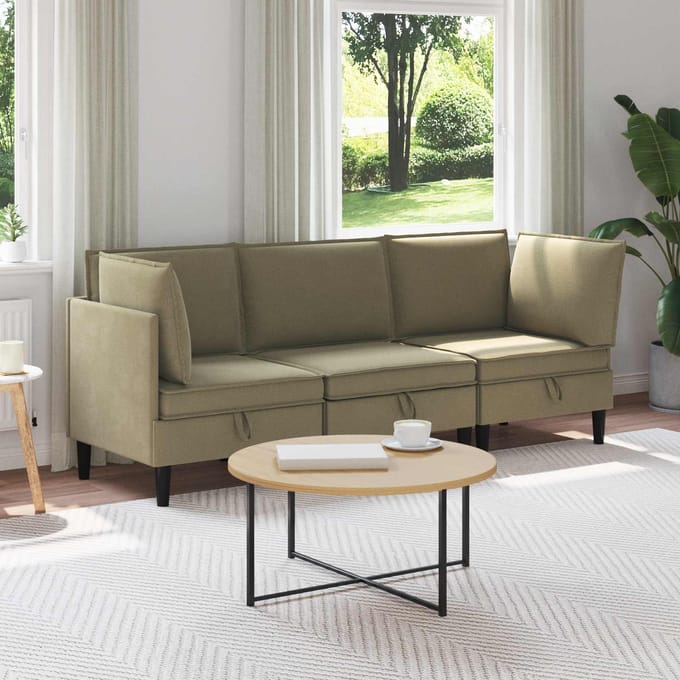 vidaXL - Woonkamer - Meubelset - 3 - st - Kaki - Stof