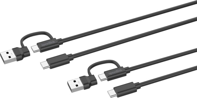 Speed-Link STREAM Play + Charge USB-C/A to USB-C Cable Set - Black - Wired Charging cable for wireless game controller - Sony PlayStation 4