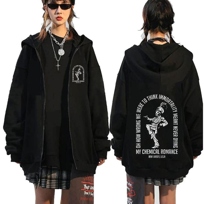 Chemical Romance Mcr Dode Rits Trui Zwart Parade Punk Emo Rock Rits Sweatshirt Mannen M