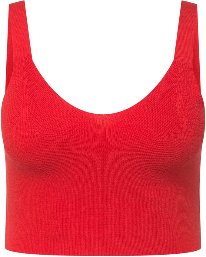 Ulla Popken - Dames - gebreide bustier ribbreisel V-hals brede bandjes - Paprika - Maat 46+