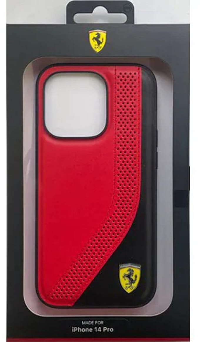 Ferrari iPhone 14 Pro Backcover hoesje Pu Perforated - Rood