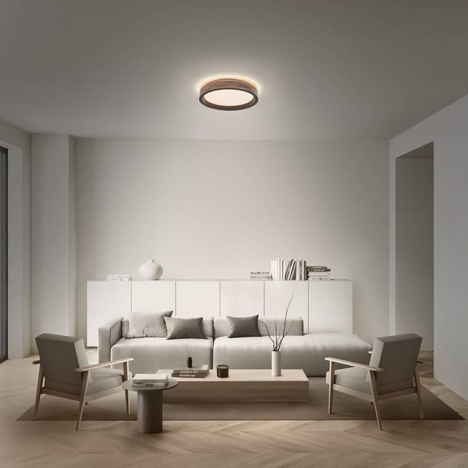 OSRAM LED plafondlamp ORBIS MARIANO hout/zwart Ø 41 cm dimbaar