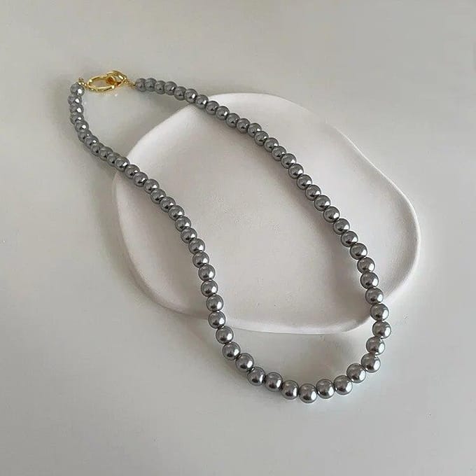 Collier de perles de Simulation grise pour femmes, colliers à longue chaîne multifonctions de personnalité gris