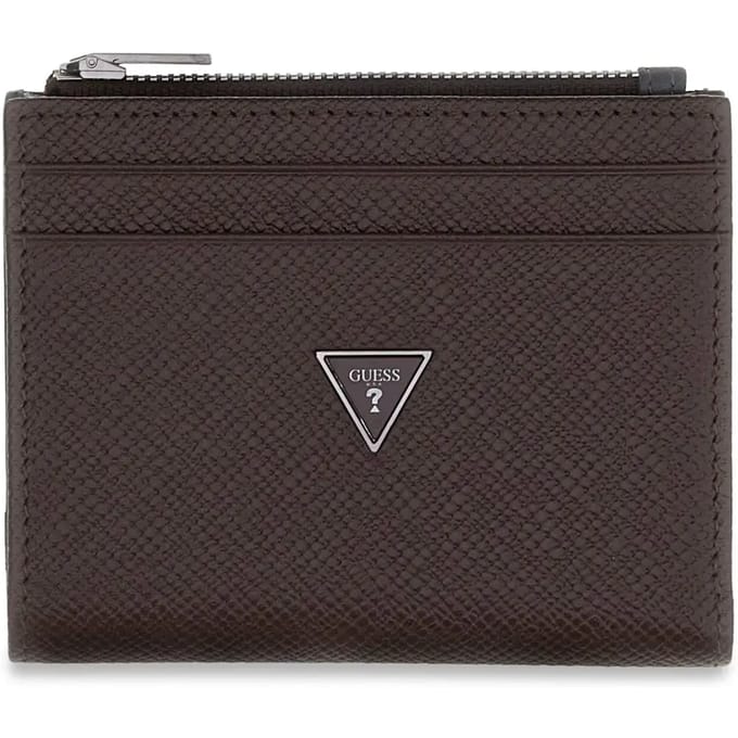 GUESS Leren portemonnee Milano Bifold Top Zip Wallet Dark Oak / Grey donkerbruin