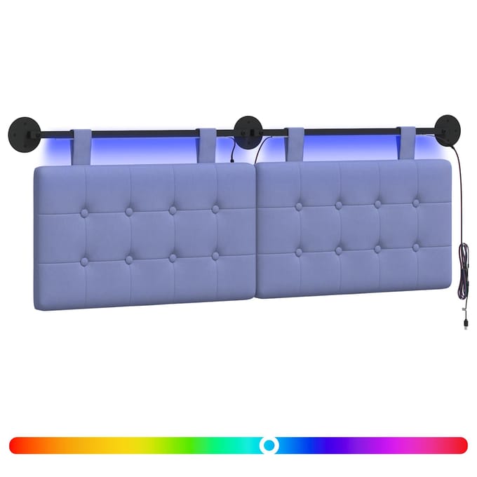 vidaXL - Hangend - hoofdbord - Met - LED-verlichting - Jeans - Blauw - Stof